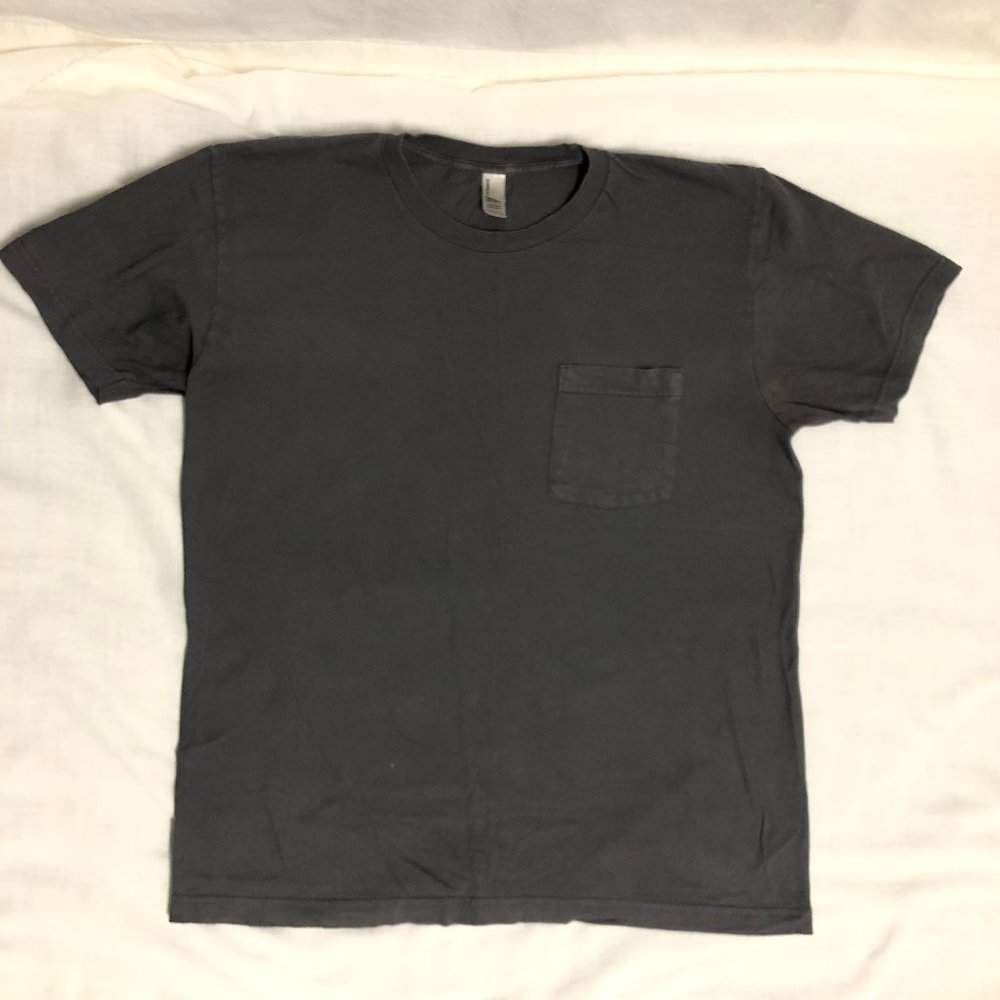 American Apparel dark grey tee shirt, pocket front, Mens size Large